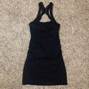 Bra Tops Black Ruched Embellished Straps Tank Dress Size Small